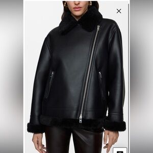 Mango Faux Shearling Moto leather Jacket